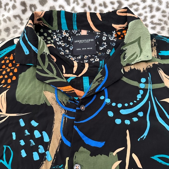 Denim & Flower Ricky Singh Abstract Tropical Shirt in Black Size Medium Men’s - Picture 7 of 17